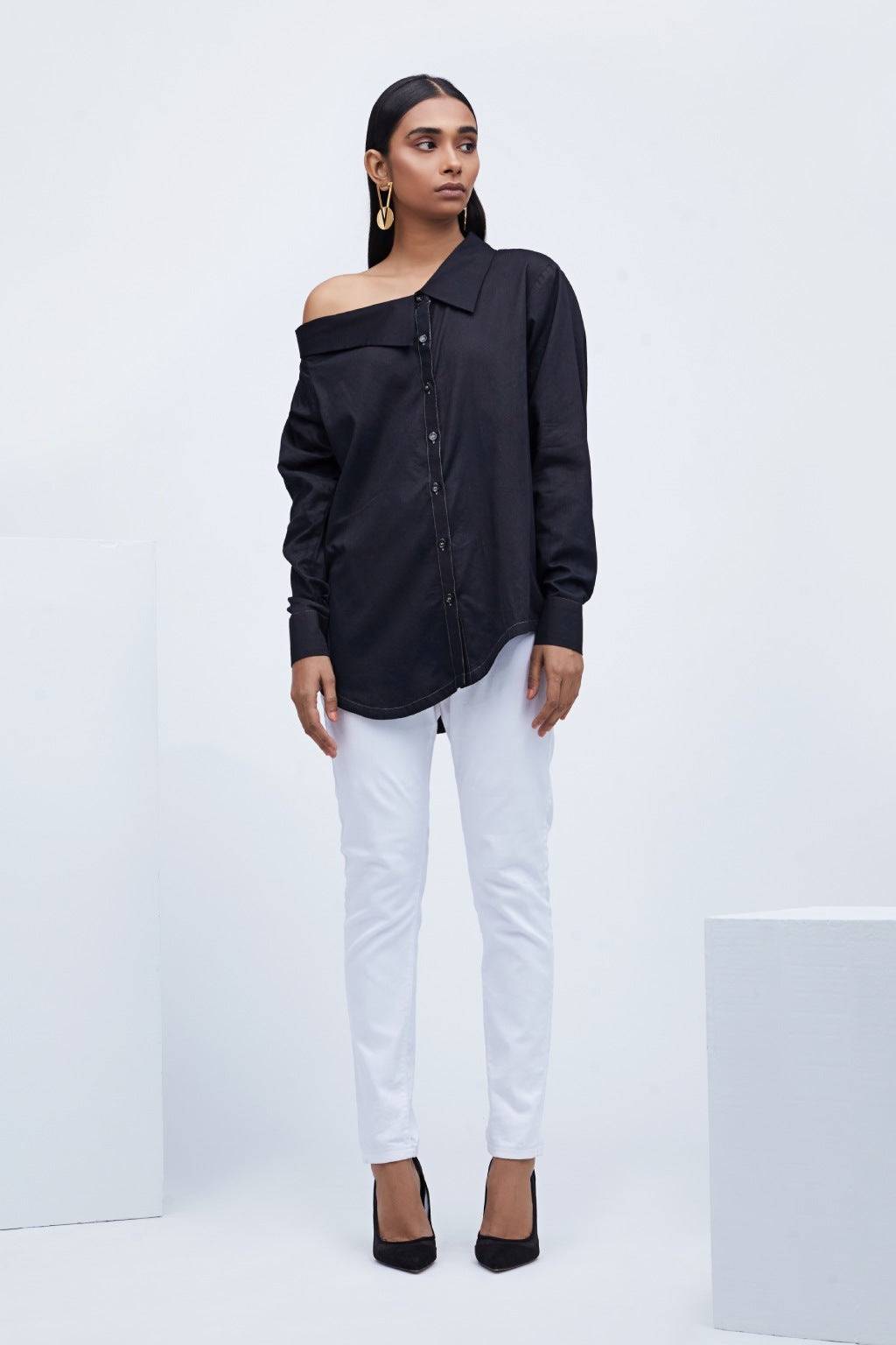 Black Cotton Broken Rock Shirt