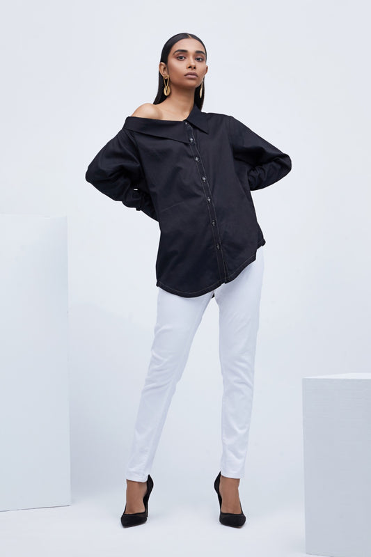 Black Cotton Broken Rock Shirt
