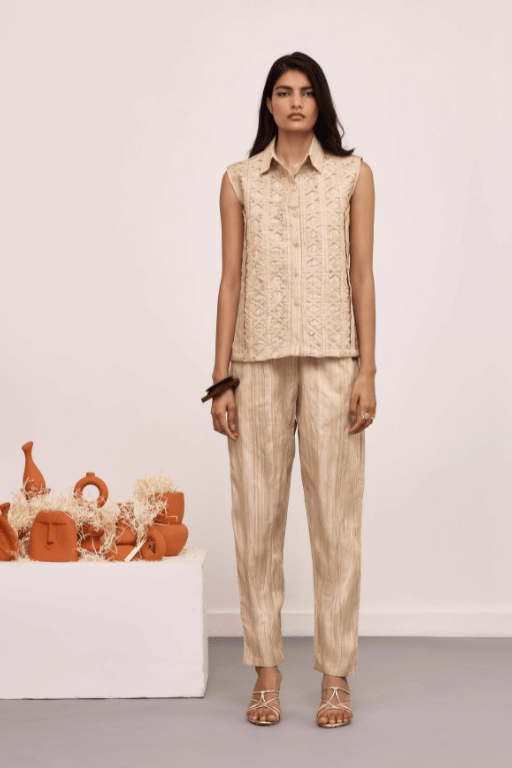 Echo Silk Raffia Top