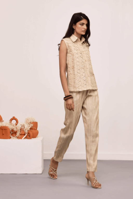 Echo Silk Raffia Top