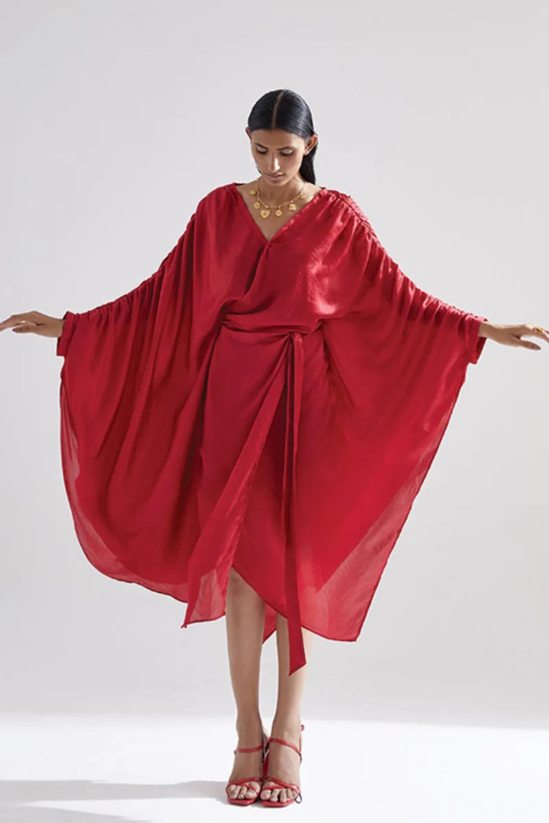 Echo Red Peony Draped Dress