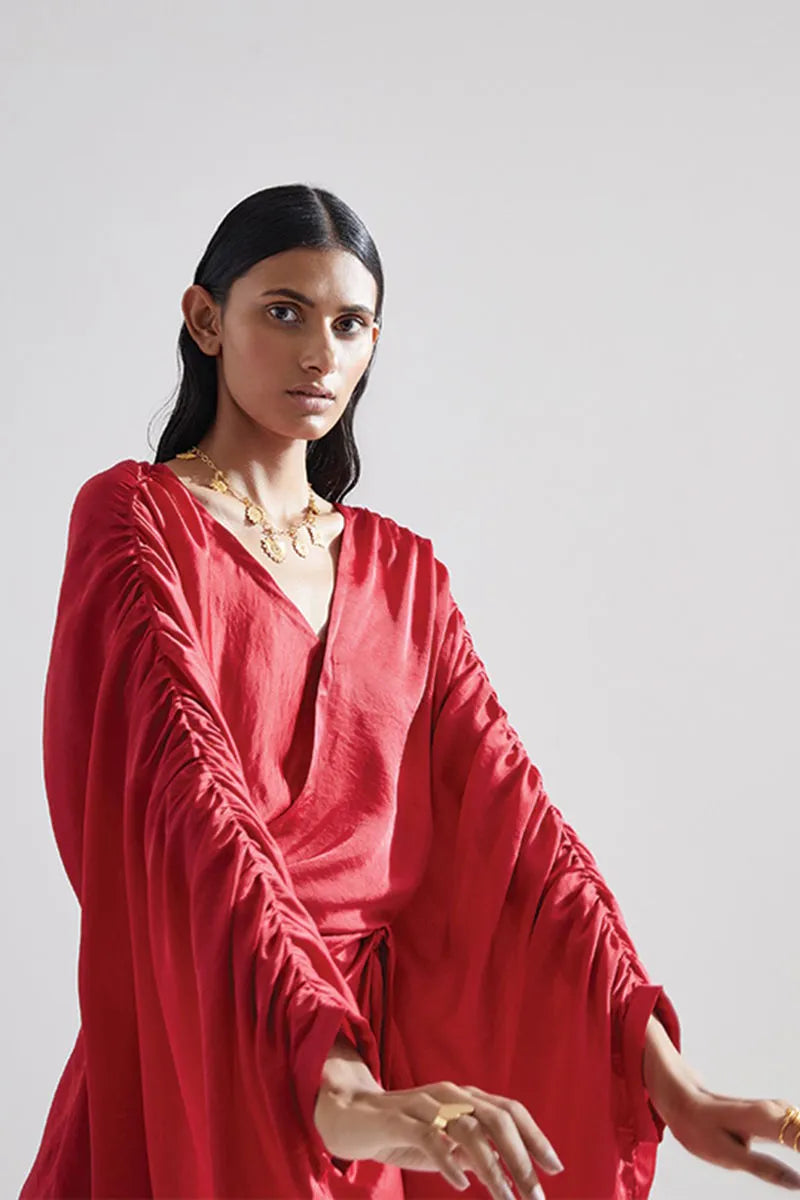 Echo Red Peony Draped Dress