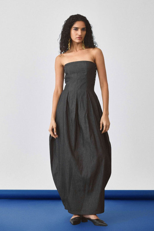 Echo Flared Ballon Denim Dress