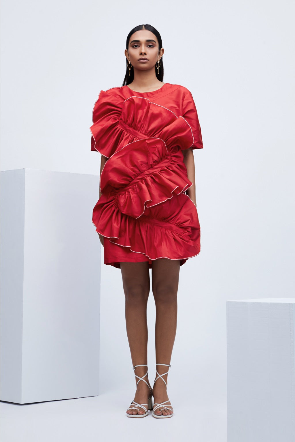 Echo Red Eroded Taffeta Dress