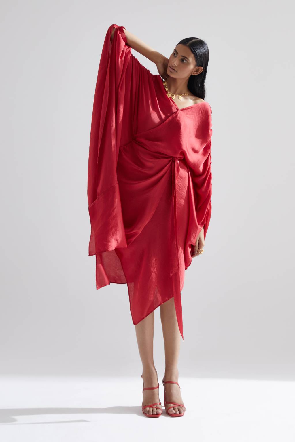 Echo Red Peony Draped Dress