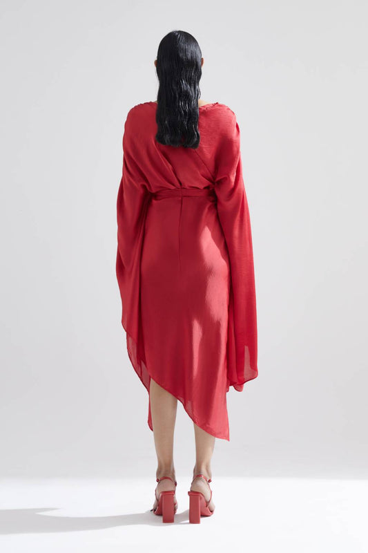 Echo Red Peony Draped Dress