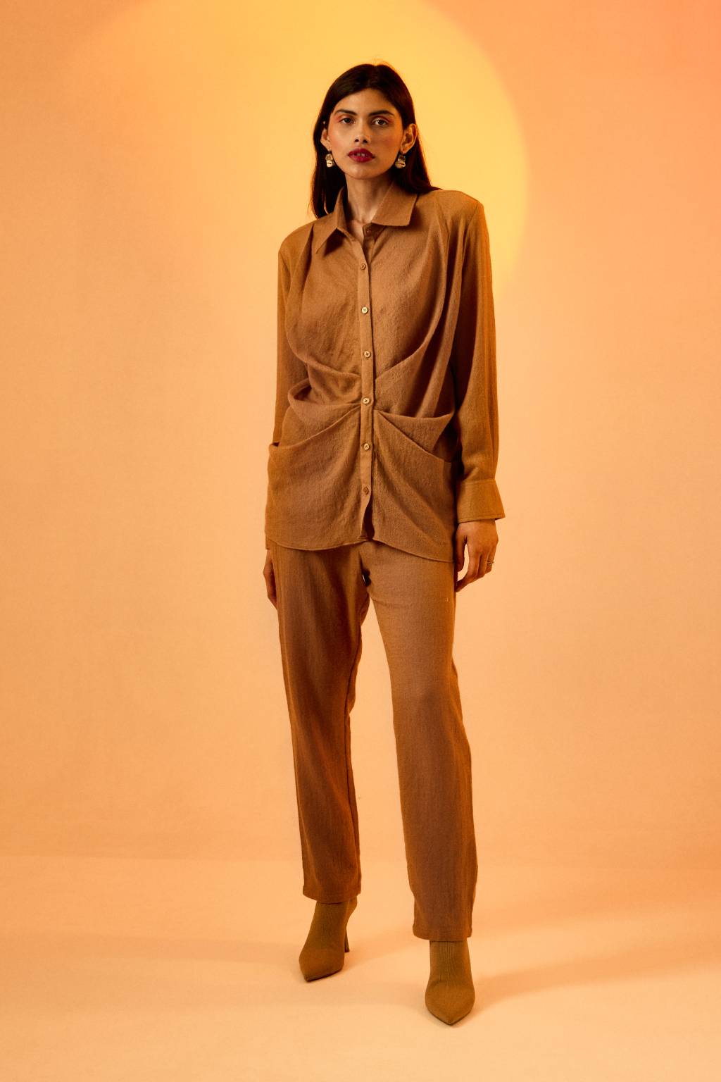 Echo Woolen Cocoa Top + Pant Set