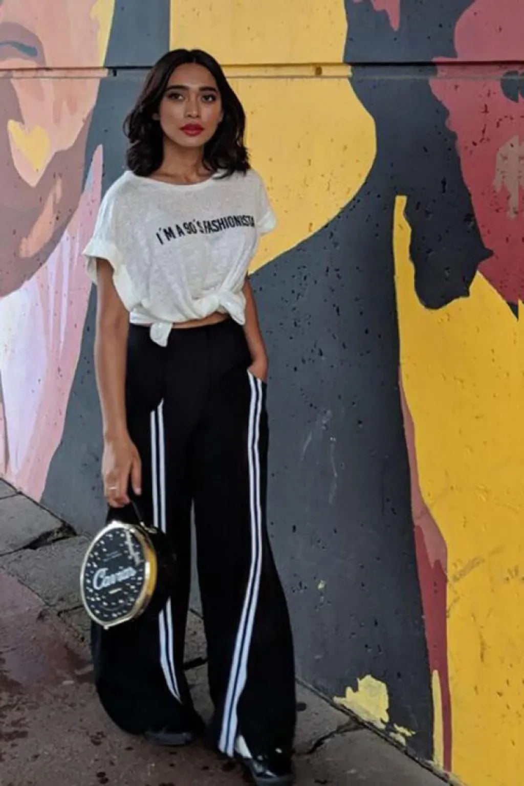 White Striped Black Pants