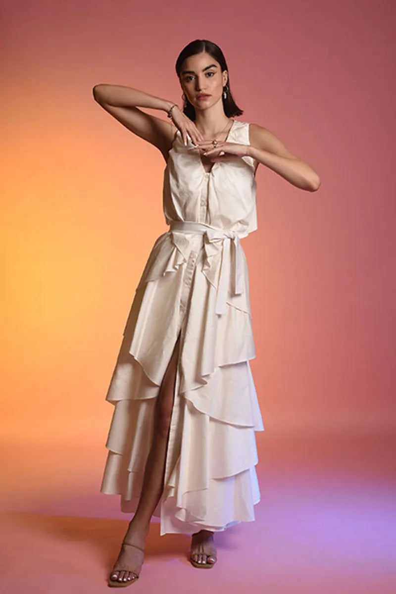 White Ruffle Maxi