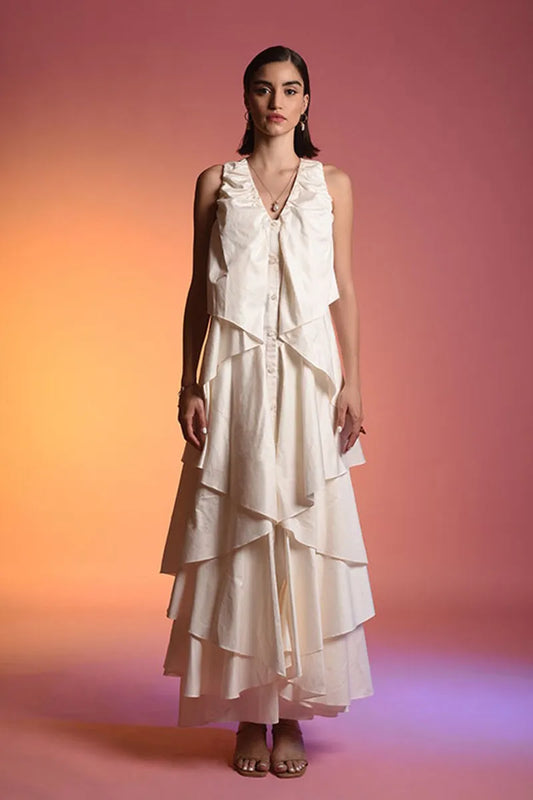 White Ruffle Maxi