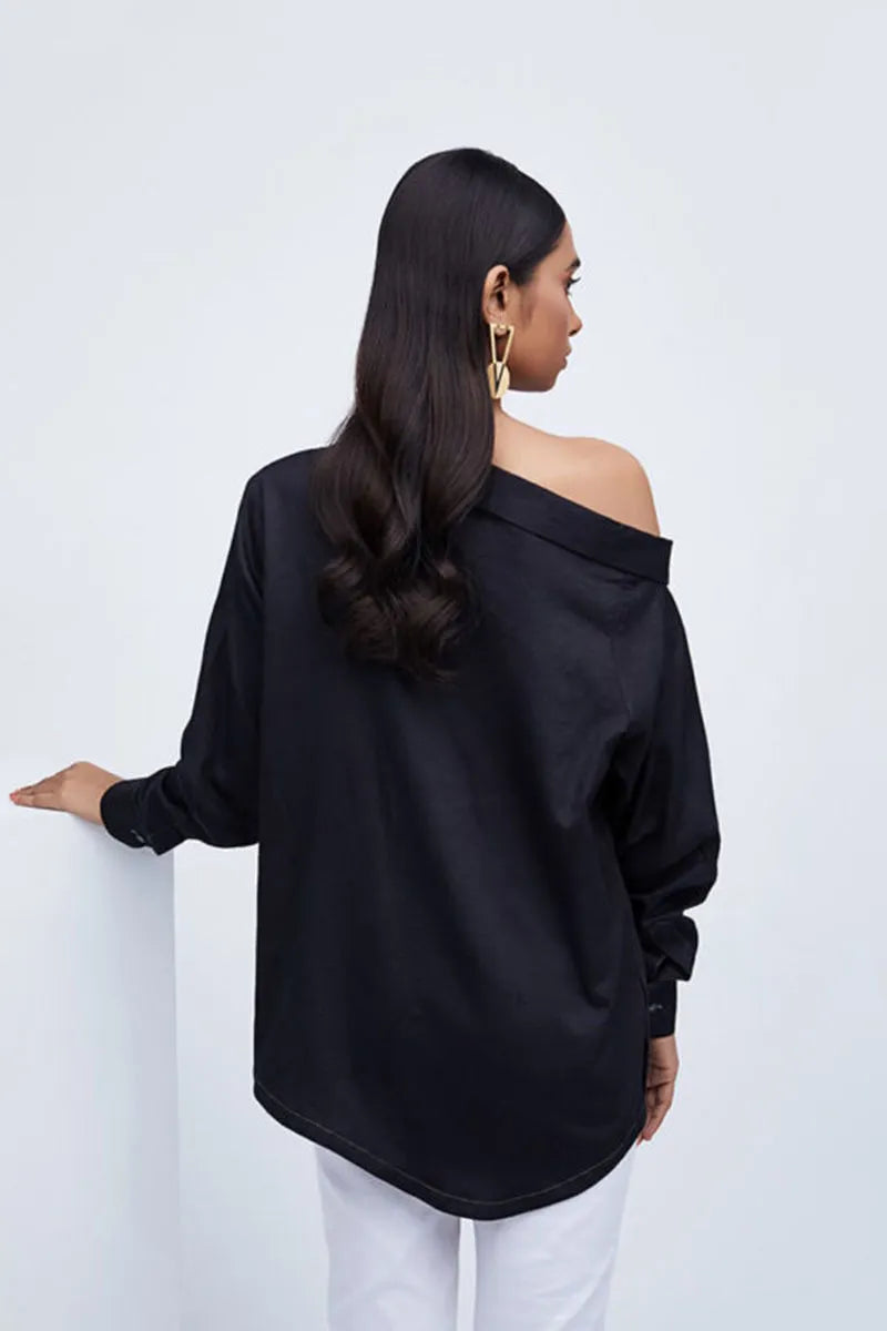 Black Cotton Broken Rock Shirt