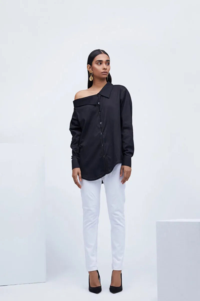 Black Cotton Broken Rock Shirt