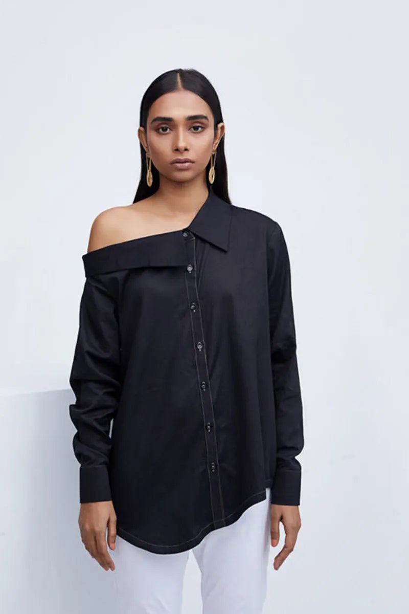 Black Cotton Broken Rock Shirt