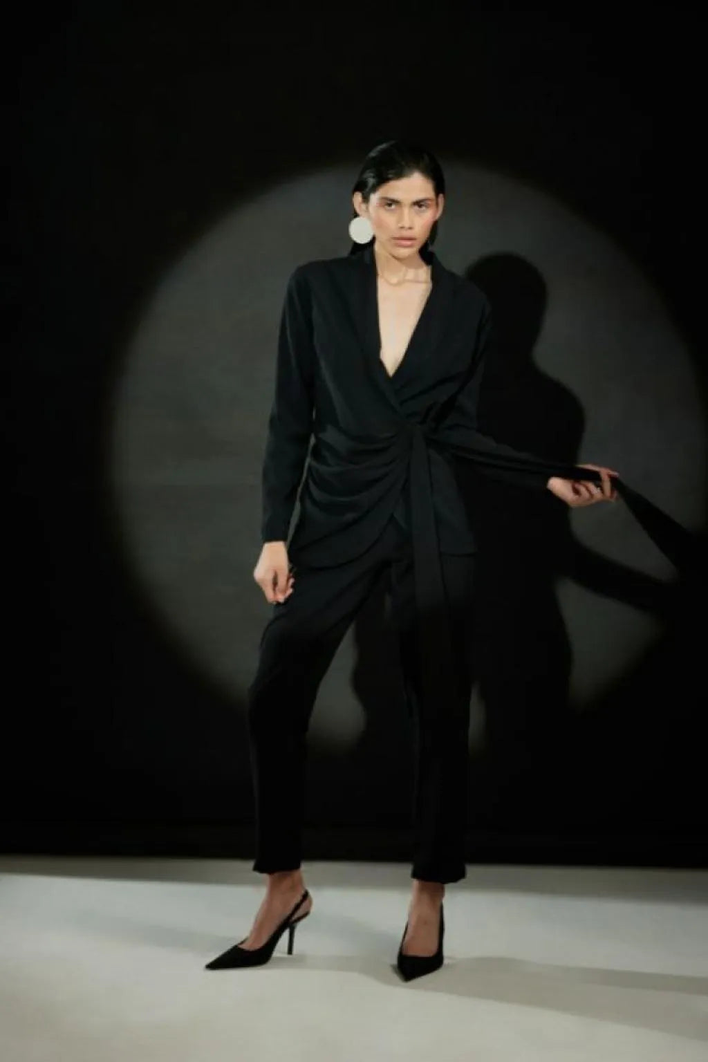 Echo Black Cowl Blazer + Pant Set