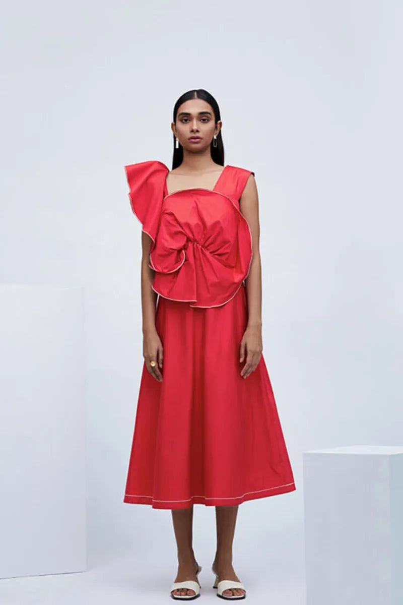 Echo Red Cotton Mesa Dress