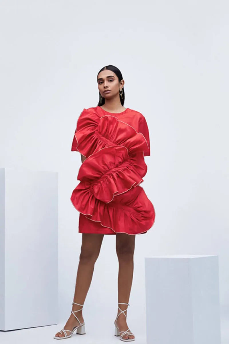 Echo Red Eroded Taffeta Dress