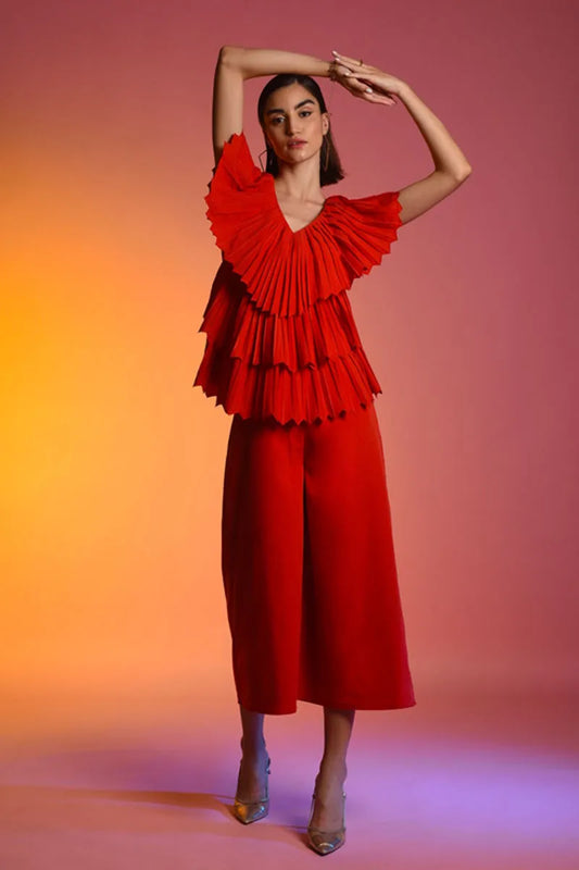 Echo Red Pleated Jumpsuit