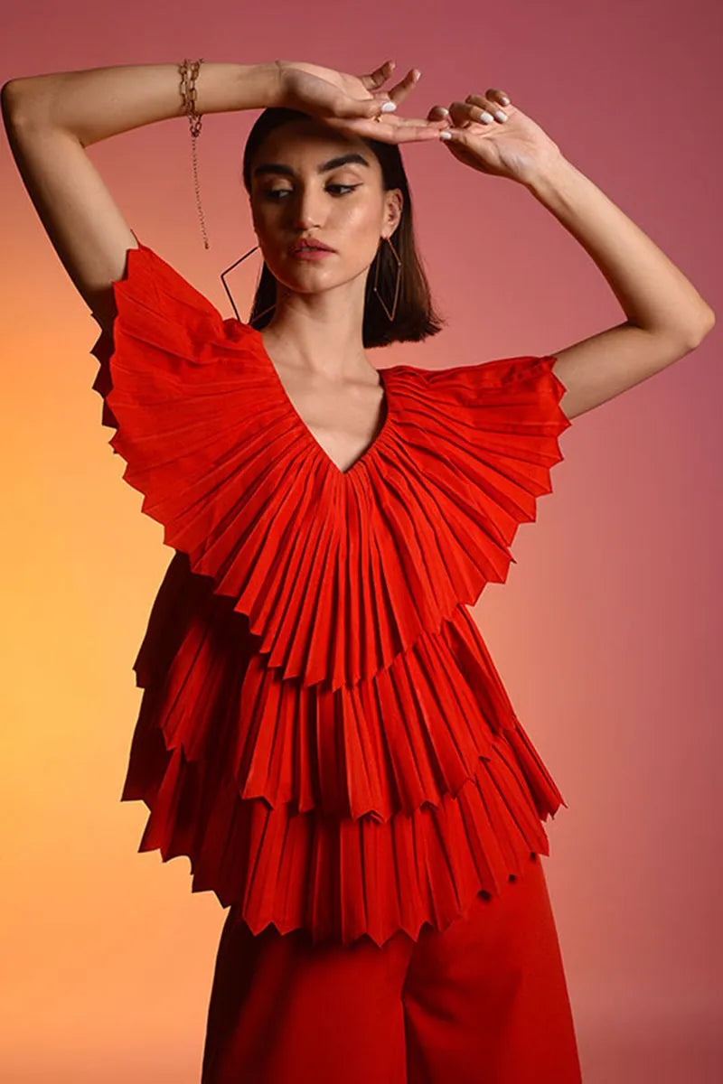 Echo Red Pleated Jumpsuit