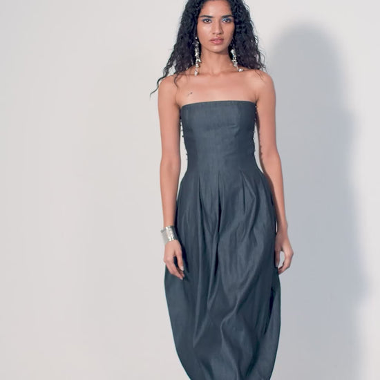 Echo Flared Ballon Denim Dress