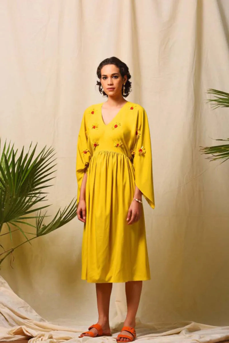 Yellow Sunflower Gather Dress
